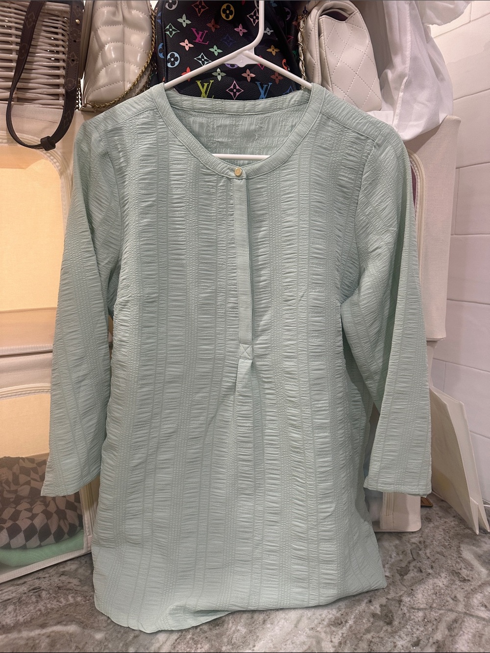 Textured Round-Neck Tunic in Mint Green